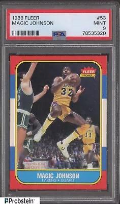 1986 Fleer Basketball #53 Magic Johnson Los Angeles Lakers HOF PSA 9 MINT • $227.51