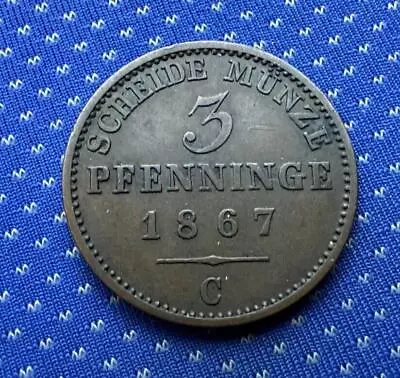 1867 German States 3 Pfenninge Coin XF AU Kingdom Prussia     #ZX51 • $25.26