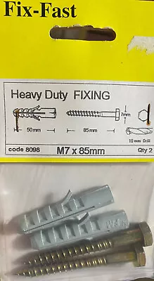 2 X Heavy Duty Fixing M7 X 85mm Coack Bolts And Matching Wall Plugs M&J 8098 • £1.99