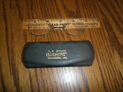 Vintage Eyeglasses & Case C M Jenkins Optometrist Richmond Indiana Wayne County • $9.99