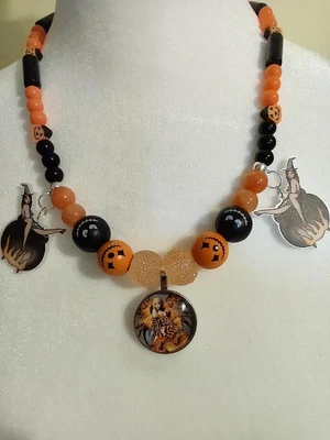 $16 • Buy Halloween Necklace, Sexy Witch, Orange & Black, Cauldron Bubbles