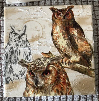 £4.95 • Buy 1 X Handcrafted OWL /  Bird  15x15cm Upcycle Ceramic Tile Coaster Decoupage