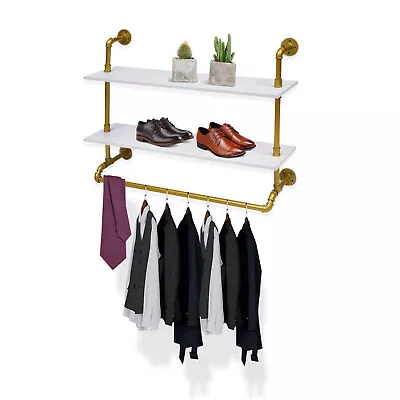 2 Tier Industrial Pipe Clothes Rail Wall Mounted Clothes Rack Display Rack 22lbs • $59.85