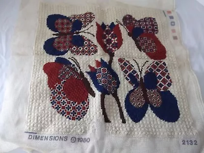 Vtg 1980 Completed Butterfly Needlepoint Canvas For Pillow Or Picture Blue Rust • $24.99