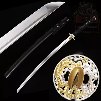 Handmade Katana 9260 Spring Steel Japanese Samurai Sword Full Tang Dragon Tsuba • $88.88