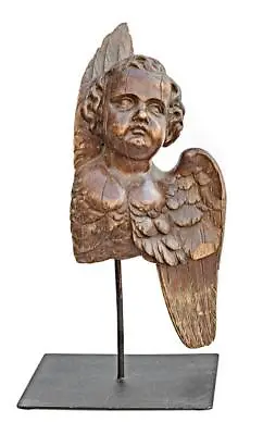 RARE ANTIQUE 17th CENTURY FRENCH CARVED WOOD CHERUB ANGEL ARCHITECTURAL SALVAGE • $883.50