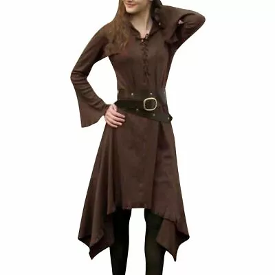 £30.23 • Buy Womens Vintage Renaissance Gothic Costume Medieval Lace Up Long Sleeve Dress Top