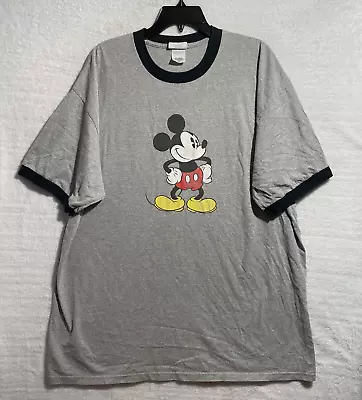 The Disney Store Exclusive Ringer Shirt Mens 2XL Gray Mickey Mouse Graphic Crew • $7.99