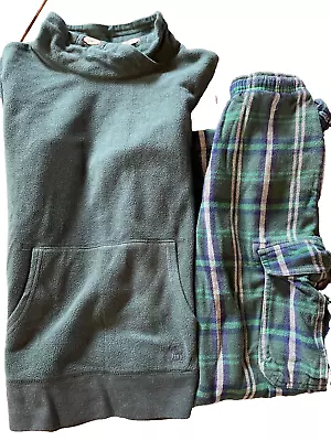 Mini Boden Boys Sz 11 Y Green Fleece Pullover And Plaid Flannel Pants Set • $16.99