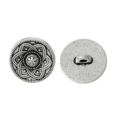 Shank Buttons 15mm Antique Silver Metal Ladys Coat Blazer Fancy Flower Design • £8.60