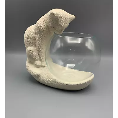 Haeger Pottery White Textured Cat Sculpture Figurine Glass Fish Bowl VTG Marked • $38.24