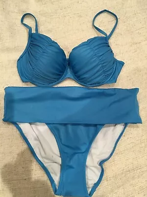 £10 • Buy Saress Bikini Set Padded Blue Sz 12 / 36 D Bottom XL/16