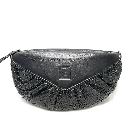 RARE!!  FENDI  Vintage Braided Clutch Hand Bag Pouch Purse Leather Black Auth • $139.99