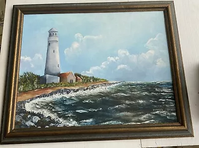 Vintage Painting Lighthouse Seascape Nautical Framed Signed Brooks • $54.39