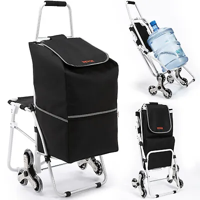 VEVOR Stair Climbing Cart 50L Foldable Shopping Cart W/ Waterproof Bag & Seat • $43.99