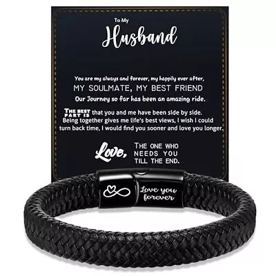 Mens Leather Bracelet I Love You Gifts For Him Men 9 Inch To My Husband • $30.32