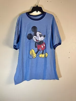 Disney Parks Size XL Unisex Blue Mickey Mouse Ringer T-shirt Retro Tee • $8.89