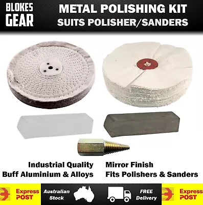 Aluminium Metal Polishing Kit For Sander/Polisher 150mm Buffs Compounds Spindle • $99.95