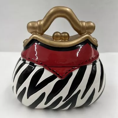 David’s Cookies Ceramic Purse Cookie Jar Canister Red With Zebra Stripe • $29.70