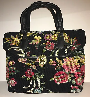 Vintage Jaclyn Floral Needlepoint Purse Carpet Bag Style Large Midcentury 1960s • $129.95