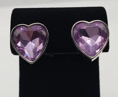 Vintage Earrings Signed Park Lane Purple Hearts 1 Inch Good Condition Pierced... • $9.99