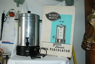 VINTAGE MIRRO-MATIC 35 CUP ELECTRIC PERCOLATOR M-0126 W/BOX COMPLETE WORKING USA • $25