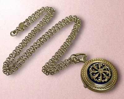 MMA Metropolitan Museum Art Pendant Watch Necklace Blue Enamel Gold Tone Chain • $35