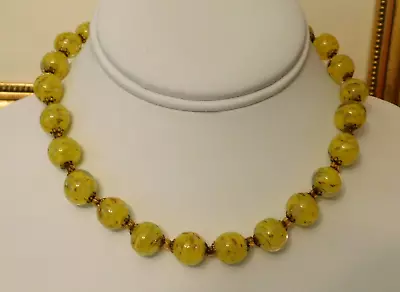 Venetian Murano Art Glass Beaded Vintage Necklace Yellow Gold Aventurine • $39.50