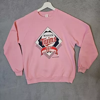 VINTAGE MINNESOTA TWINS Sweatshirt  1987  World Series Champions Pink Size XL  • $26.50