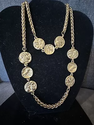 Vintage Joan Rivers Necklace “Book Piece” Coin Collection Gold Tone Long Length • $70