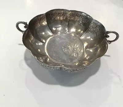 VIntage Mexico Sterling Bowl Hand Chased & Hammered Floral Pattern Handled • $229