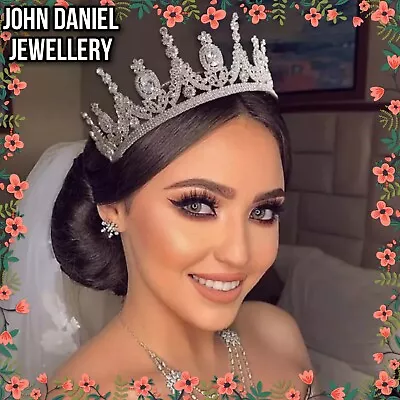 Stunning Colourless Rhinestone Crystal’s Sterling Silver Overlay Crown Tiara Box • £59.99