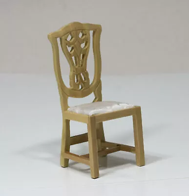 Dollhouse Miniature Light Wood Side Chair With White Seat • $6.99