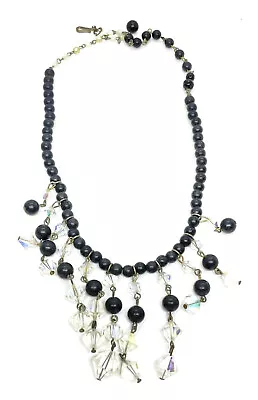 Vintage Faceted Black Glass & Clear AB Bead Cascading Necklace • $17