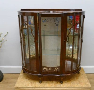£29 • Buy Antique Mahogany Glazed Glass Two Door Three Shelf Display Storage Cabinet |1