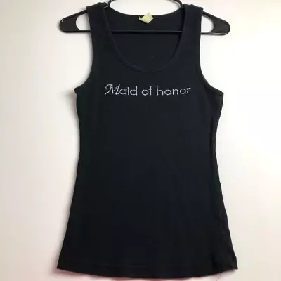 Maid Of Honor Women’s Tank Top XL Black Scoopneck Bling Sleeveless Bridal Party • $15.29