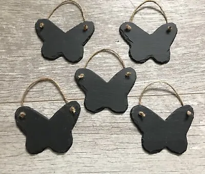 X 5 Handmade Slate Hanging Butterfly Chalkboard Name Tags Wedding Favours • £10