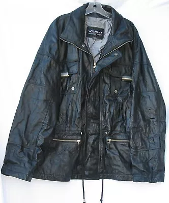 Wilson 4 Pocket Zip Front Black Leather Jacket With Cinch String Waist Men's XL • $19.99