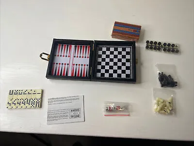 Multi Game Mini Magnetic Travel Set Backgammon ChessCribbage Dominos Case New • $14.99