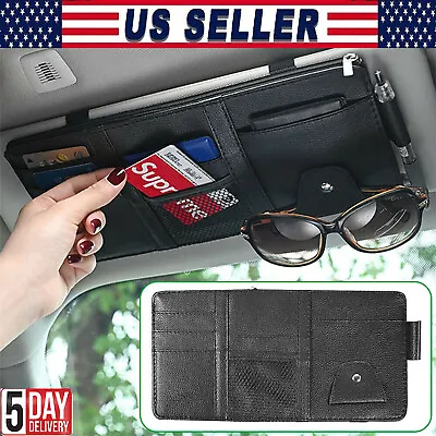 Car Sun Visor Organizer PU Leather Pouch Bag Card Storage Holder Car Accessories • $7.99