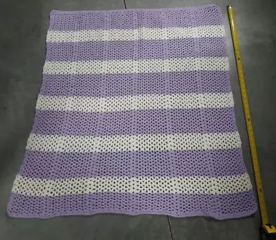 $13.99 • Buy Handmade Crocheted Afghan Baby Blanket - Purple And White