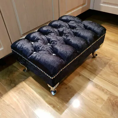 Upholstered Chesterfield Footstool Pouffe Fabric Foot Stool Seat Small Bench UK • £47.94