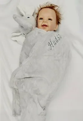 £8.99 • Buy Baby Boy Girl Personalised Large Comforter Blanket Elephant Grey Pink Gift Wrap