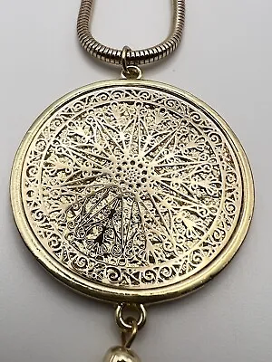 Gold Medallion Filigree Necklace • $23.74