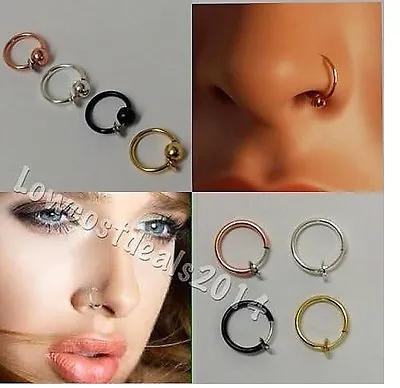 £2.25 • Buy Fake Clip On Spring  Hoop Ring Earrings Nose Ear Septum Lip Eyebrow  Piercing 