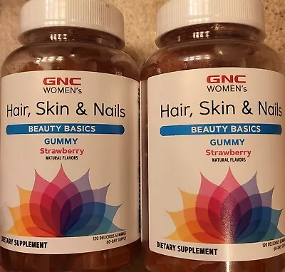 (2)GNC Women's HAIR SKIN&NAILS Gummy 120 X 2 Bot (120 Ser) Strawberry🍓B.B 02/24 • $19.99