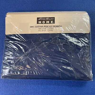 NOS Eddie Bauer HOME Full Flat 100% Cotton Percale Bedding Sheet Navy Blue USA • $15.99