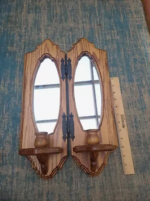 Vintage Wooden Mirrored Double Candle Sconce Candleholder Rustic Cabin 19  • £18.31