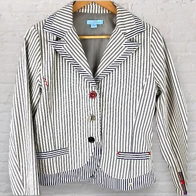 Joe Browns Womens Jacket Cotton Blazer Size 12 Striped Breton Nautical Holiday • £25