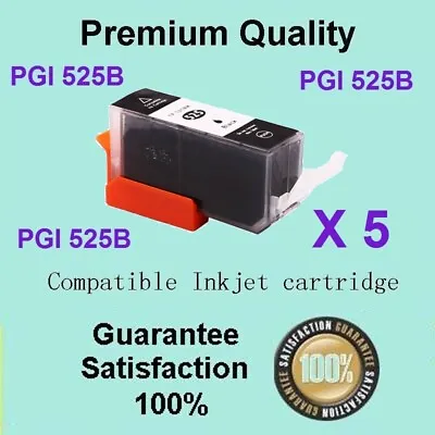 5 X Ink Cartridges W Chip PGI525 Black Only For Canon IP4950 MX885 MG6250 MG8150 • $16.50